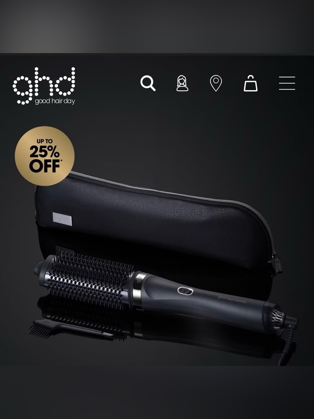 GHD DUET BLOWDRY HAIR DRYER BRUSH IN BLACK
